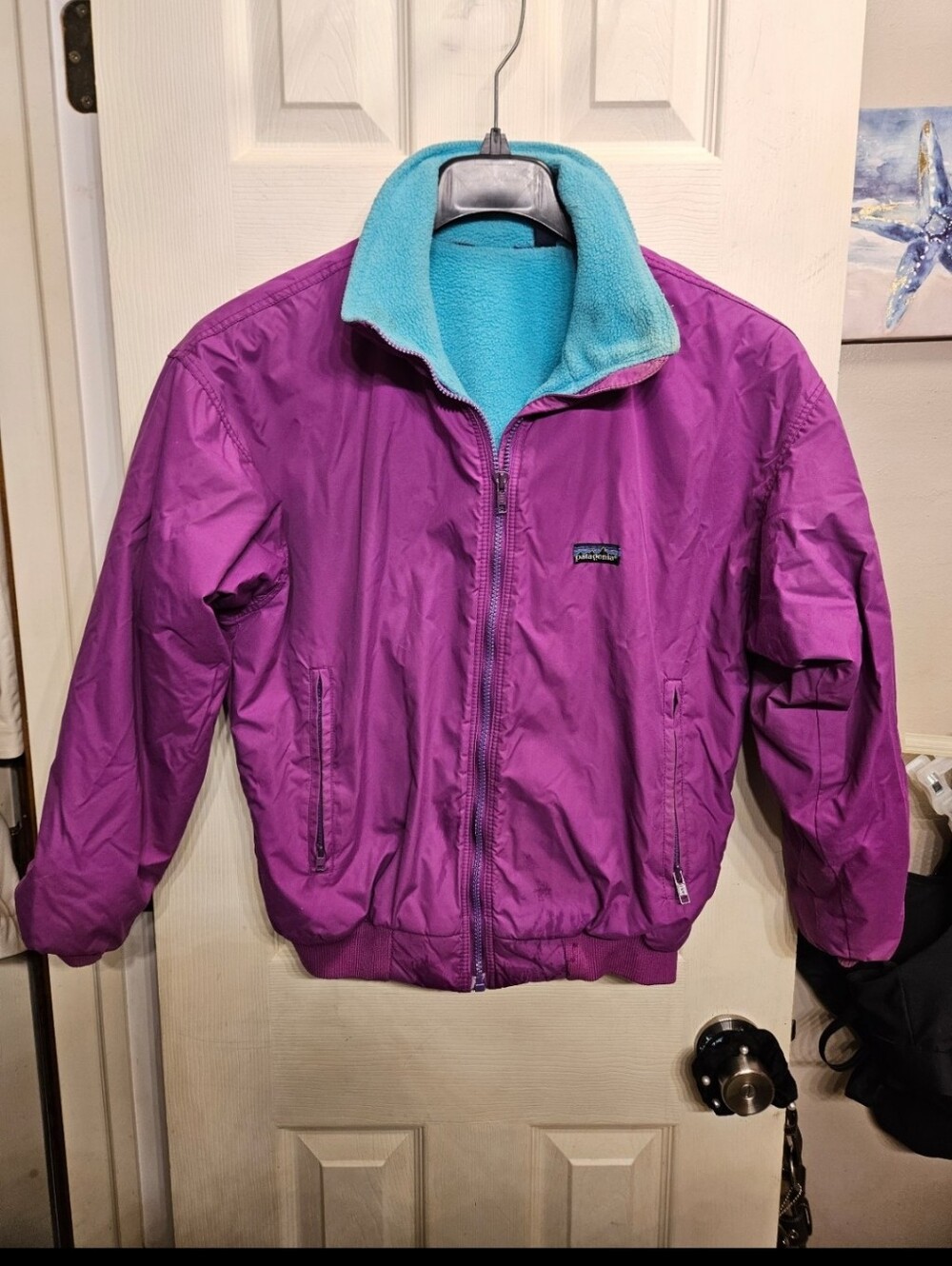 Patagonia waterproof fleece lined purple blue womens jacket coat sz 10